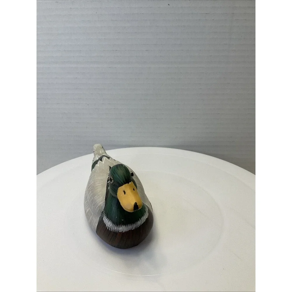 Ceramic Hand Painted Glass Eyed Mallard Duck Decoy Decor Green White 6